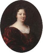 unknow artist Portrait of a landy,said to be marie de pontchartrin,half length,wearing a red velvet mantle over a gold braided dress and lace shirt oil painting artist